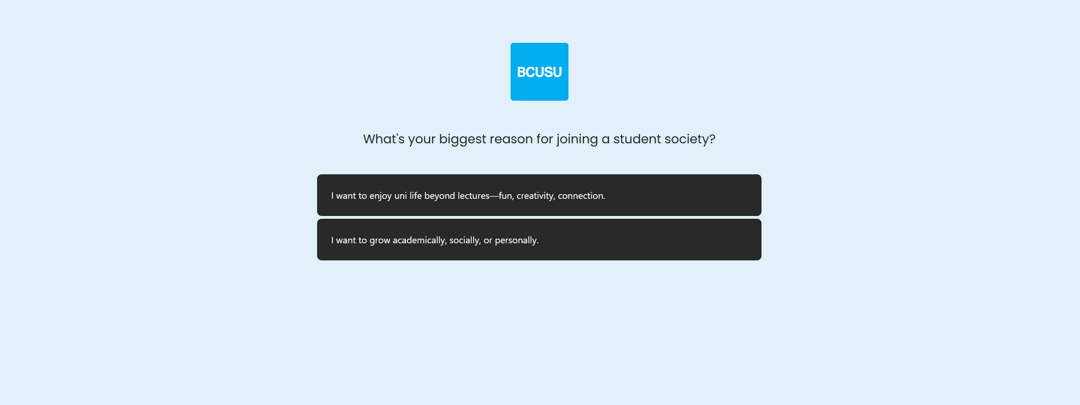 Start page for users that displays a question and two answers